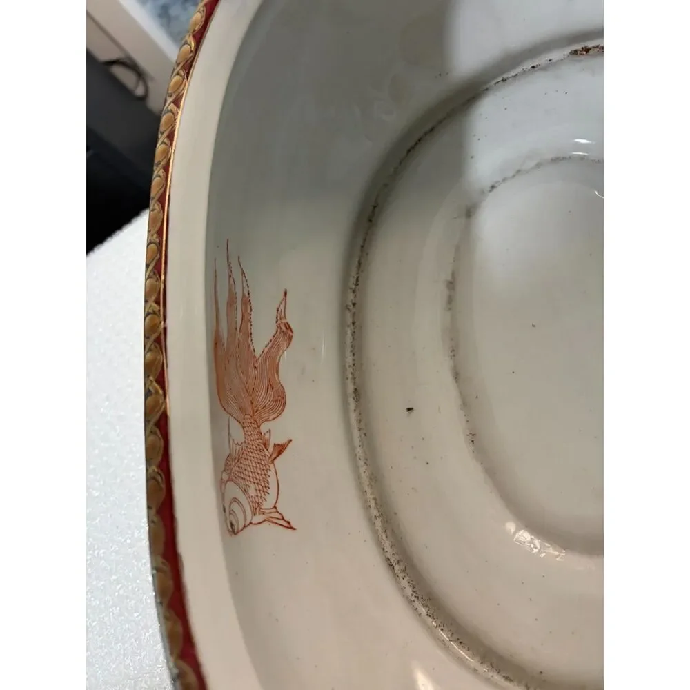 vtg. chinese hand painted and Gilt porcelain footbath with floral motifs